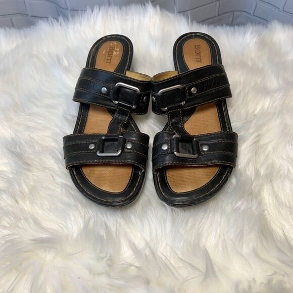 Born Brown Leather Slip On Buckle Sandals … - Picture 4 of 7
